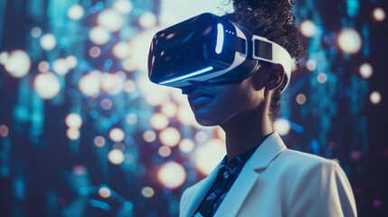 Fototapete - Innovative Technology Detailed photographs of business professionals embracing technology from AI and blockchain to virtual reality and augmented re AI generated illustration