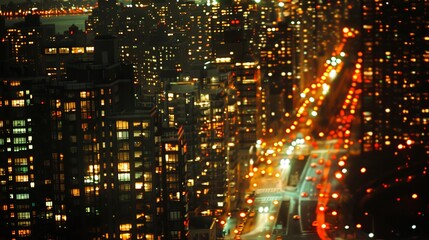 Aufkleber - Night Lights Detailed photographs of cityscapes at night with blurred motion accentuating the glow of streetlights car headlights and illuminated  AI generated illustration