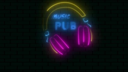 Poster - Music pub headphone with music sing animation