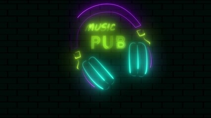 Poster - Music pub headphone with music sing animation