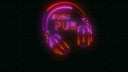 Poster - Music pub headphone with music sing animation