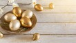 decorative easter eggs on a light wooden background easter themed background with place for text