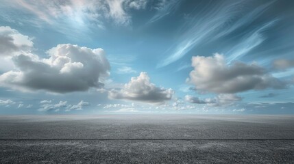 Wall Mural - Sky Background Horizon with Dramatic Clouds and Empty Dark Asphalt Street Floor - generative ai