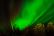 Stunning green aurora borealis with red nuances in the starry sky, northern lights  in Iceland