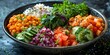 A plate of colorful vegan food with fresh ingredients promoting a healthy and detoxifying lifestyle. Concept Healthy Nutrition, Fresh Ingredients, Vegan Lifestyle, Colorful Detox, Food Photography