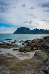 Wall Mural - Shoreline of Uttakleiv Beach in the Lofoten  Islands, Norway