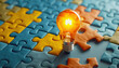 © Lila Patel - innovative solutions unveiled: a puzzle-themed graphic showcasing pieces coming together to reveal a bright lightbulb, symbolizing innovative solutions and creativity
