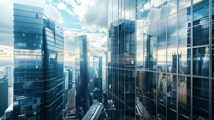 Wall Mural - Urban Landscape with Reflections in Glass Skyscrapers