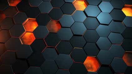 Aufkleber - black abstract wallpaper, red orange hexagons, mosaics, 3d effects, warm tones, geometric abstractio