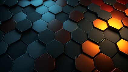 Aufkleber - abstract black wallpaper, red, orange hexagons, mosaics, 3d effects, warm-toned abstraction, geometr