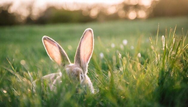 easter bunny ears hidden between green grass and green background hasenohren