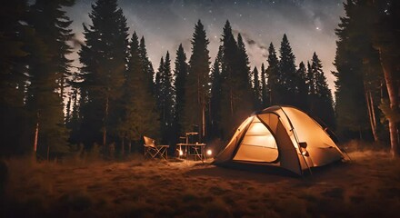 Wall Mural - Tent in the mountains at night.