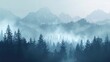 Foggy mountain with fir cedar forest nature landscape background. AI generated image