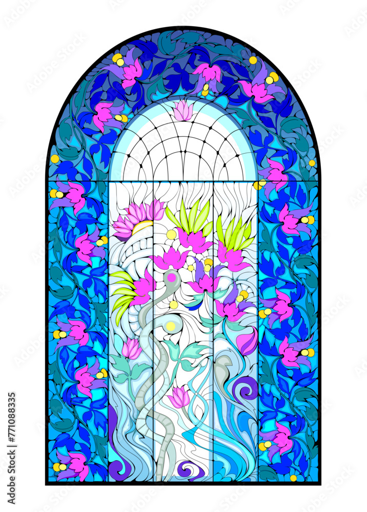 Window Motivs Beautiful Art Nouveau stained glass window with floral motives ...