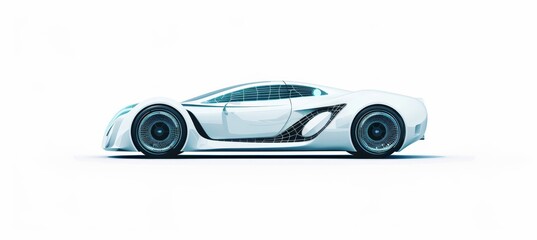 Poster - futuristic electric car with holographic wireframe technology in white background