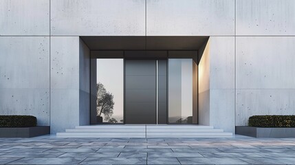 Wall Mural - A main door with a minimalist aesthetic and hidden hinges, creating a seamless and uninterrupted facade that enhances the clean lines and contemporary appeal of the house architecture in