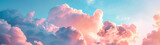 Fototapeta Most - Soft, fluffy clouds blushing in pink and blue tones captured at the most magical time of day, the golden hour