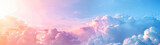 Fototapeta Natura - A panoramic shot of the sky exuding the feeling of wonder with its expansive pink and blue cotton candy clouds