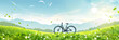 Digital art of a bicycle in a lush, green summer meadow under a clear sky