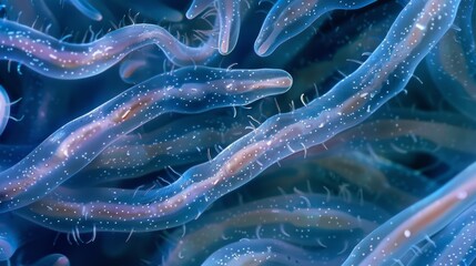 Wall Mural - A microscopic image of a nematode worms eggs tightly packed together in a and ready to hatch into new organisms.