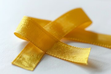 Wall Mural - A yellow ribbon is folded in half and placed on a white background