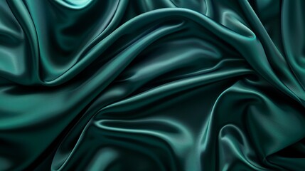 Wall Mural - A luxurious dark teal green silk satin background, presenting soft folds and a shiny smooth texture, perfect for elegant designs and web banners