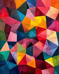 Poster - A colorful abstract illustration with brush strokes and dots and geometric shapes.