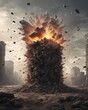 Monolith Beginning to Break Apart Amidst Intense Flames and Smoke, Generative AI