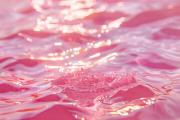 Poster - Abstract fluid art background with copy space. Close-up of gentle ripples in pink water with sunlight reflections. High quality photo