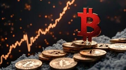 Wall Mural - Bitcoin price surge: soaring cryptocurrency values reflect market optimism, potential for financial growth and investment opportunities amidst evolving global economic landscape.