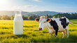Fresh organic milk with nature background. World Milk Day concept.
