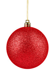 Wall Mural - Red Christmas ball hanging on white background