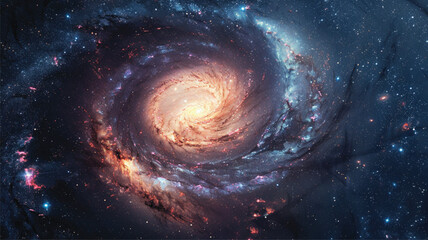 Wall Mural - space background with spiral galaxy and stars night