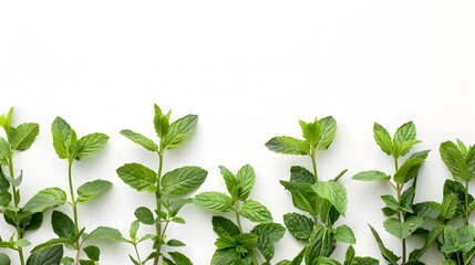 Food photography background banner - kitchen herb, mint, isolated on white background
