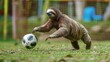 Soccer Sloths Professional captures of sloths playing soccer or participating in sports matches demonstrating their leisurely yet determined approac  AI generated illustration