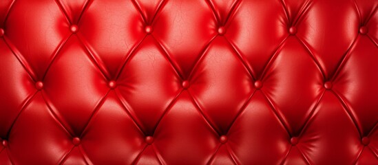 Sticker - A closeup shot of a red tufted leather couch showcasing intricate patterns and symmetry, resembling the vibrant petals of a magenta flower in macro photography