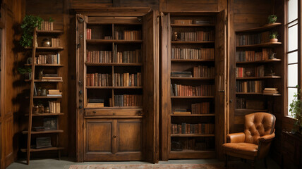 Wall Mural - Old book shelf with books 