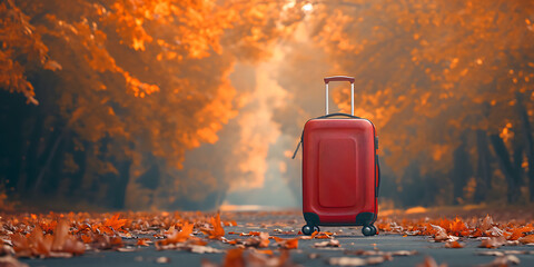 luggage in the red luggage standing on the road under 6dc9a561-3e05-40be-90e8-f987923fa11d 2