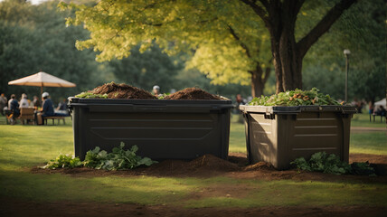 Wall Mural - Container with soil and organic waste like fruits and vegetables