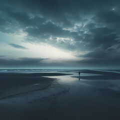 Sticker - A solitary figure walking along a deserted beach. 