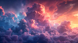 Fototapeta Most - A fantasy sky with a star-studded backdrop, featuring clouds bathed in the warm glow of a sunset, blending day and night