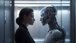 eye contact between businesswoman and Humanoid Robot, face to face