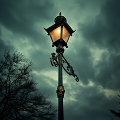 Wall Mural - Vintage streetlamp against a moody evening sky.