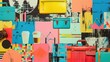 Vibrant Pop Art Collage with Assorted Handbags in a Maximalist Display of Color and Pattern