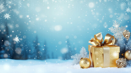 Wall Mural - Christmas background with a golden gift.