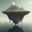 surreal landscape image featuring floating islands, upside-down mountains, and unconventional flora - generated by ai