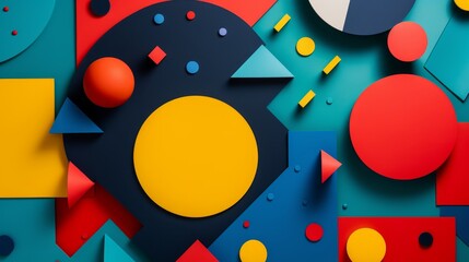 Poster - Abstract flat lay design using minimal shapes and vivid colors  AI generated illustration