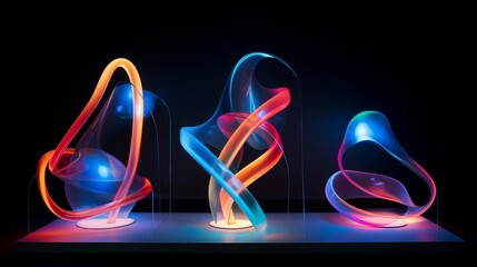 Leinwandbilder - Abstract forms illuminated by neon lights AI generated illustration