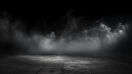 Aufkleber - Abstract image of dark room concrete floor Black room or stage background for product cloudiness mist or smog moves on black background AI generated illustration