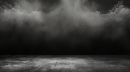 Poster - Abstract image of dark room concrete floor Black room or stage background for product cloudiness mist or smog moves on black background AI generated illustration